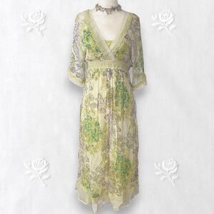 Jonathan Martin 100% Silk Green Polkadot Romantic Cottage Coquette Midi Dress M